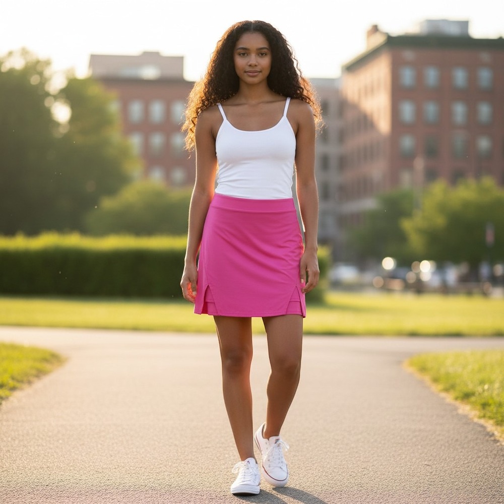 Slit Front Athletic Skirt Skort Hot Pink Tennis Prep Athleisure Pickleball Sz XL